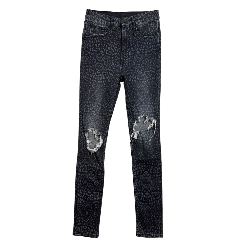 Marcelo Burlon Skinny Jeans Women's Size 26 Black Leopard Distressed